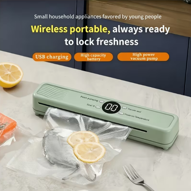 Multifunctional Automatic Food Sealer – Portable Wireless Vacuum Sealer with Snack Sealing, Supports Vacuum, Sealing, Rice, Moist & Dry Modes, External Suction & Inflation