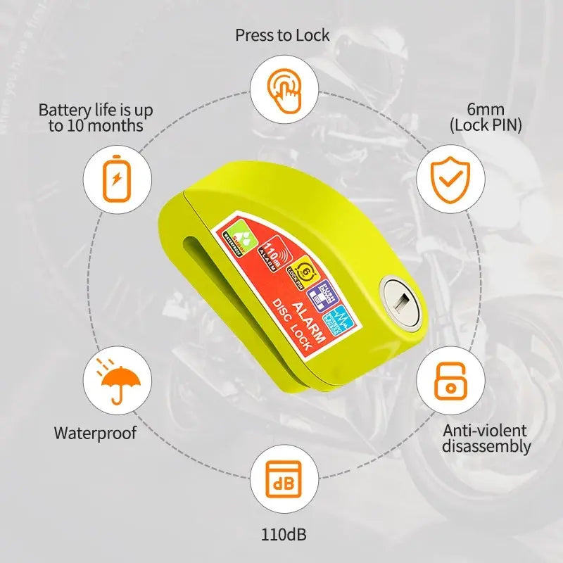Disc Brake Lock with Alarm – Round Aluminum Alloy Anti-Theft, Security Protection for Motorcycles & Bicycles