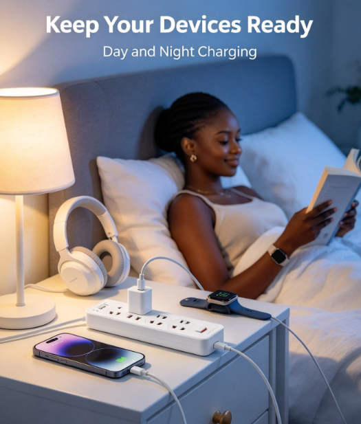 New Universal Power Strip with USB - 5 Sockets + 2 USB-A + 2 Type-C with Master Switch