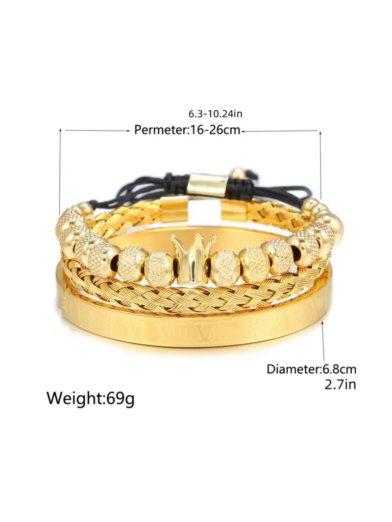 Elegant Men's Braided Bracelet – Crown & Roman Numeral Decor, Fashionable Accessory for Party & Daily Styling, Great Birthday Gift