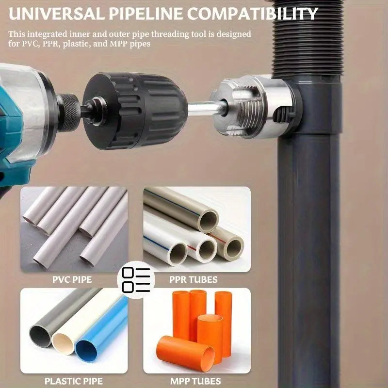 3-Piece Heavy-Duty Alloy Pipe Threading Tool Set - Electric Drill Compatible PVC/Plastic Pipe Threader for DIY & Professional Plumbing