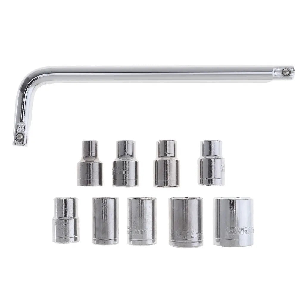 10-Piece 1/2-Inch L Curved Socket Wrench Set 8-21mm - Heavy Duty Chrome Sleeve Tool Kit for Motorcycle and Car Auto Repair