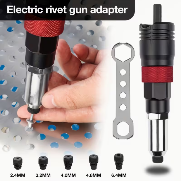 Professional Rivet Machine Kit – Multifunctional Automatic Rivet Nailer with Drill Attachment, Includes Wrench & Handle, for 2.4/3.2/4.0/4.8/6.4mm Rivets, Ideal for Home & DIY
