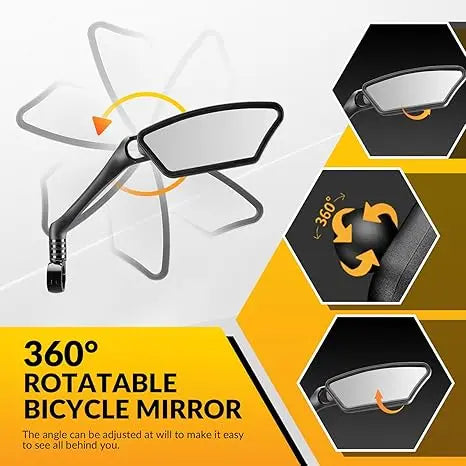 ROCKBROS HD Blast-Resistant Bike Mirror - 360° Adjustable Rear View Mirror for Handlebars, Fits 21-26mm, Easy Install Left and Right Side