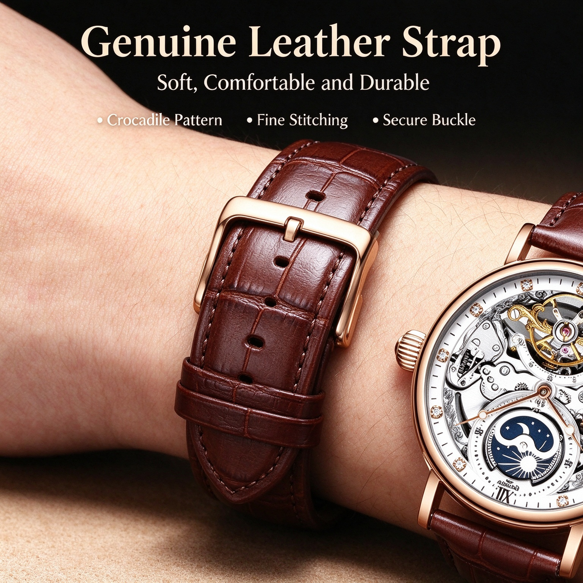 KINYUED Fully Automatic Mechanical Watch - Business Men's Tourbillon Mechanical Watch, Minimalist Luminous Business Wristwatch