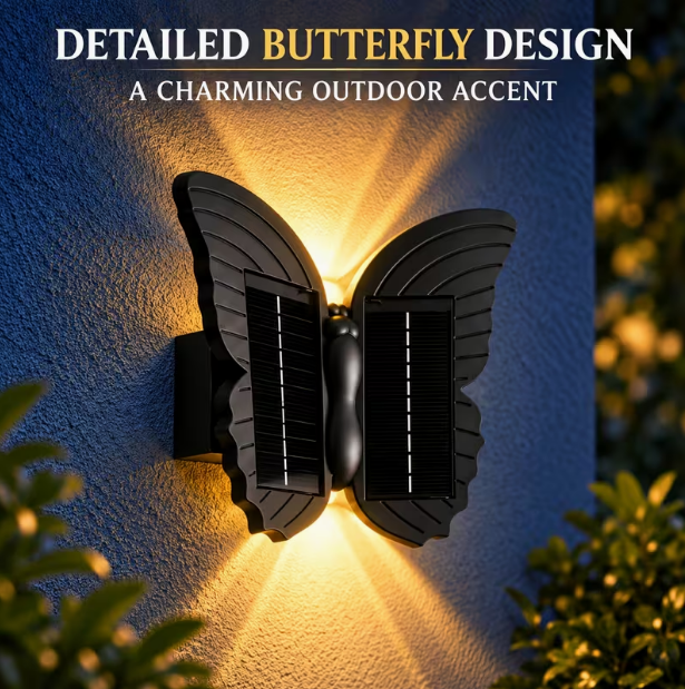 1-Piece Butterfly Solar Wall Light – Outdoor Decorative LED Accent Light with White & Warm Light, Automatic Dusk-to-Dawn Lighting, Butterfly-Shaped Garden Wall Decor for Entryway, Porch, Patio & Fence