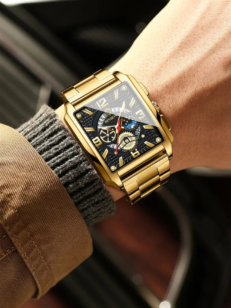 Men's Luxury Analog Quartz Watch – Multi-Function Movement, Stainless Steel Band, Waterproof, Night Glow Hands, Business & Casual Style