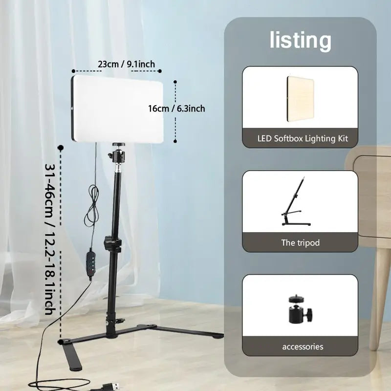 Portable Selfie Light with Stand – Dimmable, Overhead Adjustable, Ideal for Video Recording, Online Meetings, Vlogs & Live Streaming