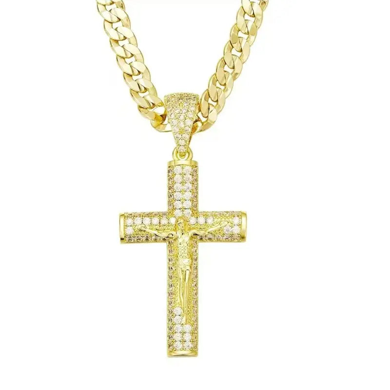 Cross Necklace for Men with Jesus Crucifix Pendant - 24" Cuban Figaro Rope Miami Chains