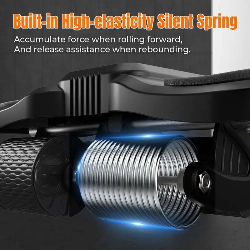 4-Wheel Ab Roller with Automatic Rebound - Adjustable Foam Elbow Support and Phone Holder for Home Gym Core Training