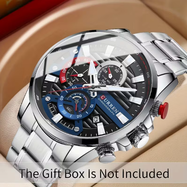 Men's Stainless Steel Chronograph Watch – Luminous Hands, Classic Stylish Design, Multifunctional, Perfect for Outdoor Parties