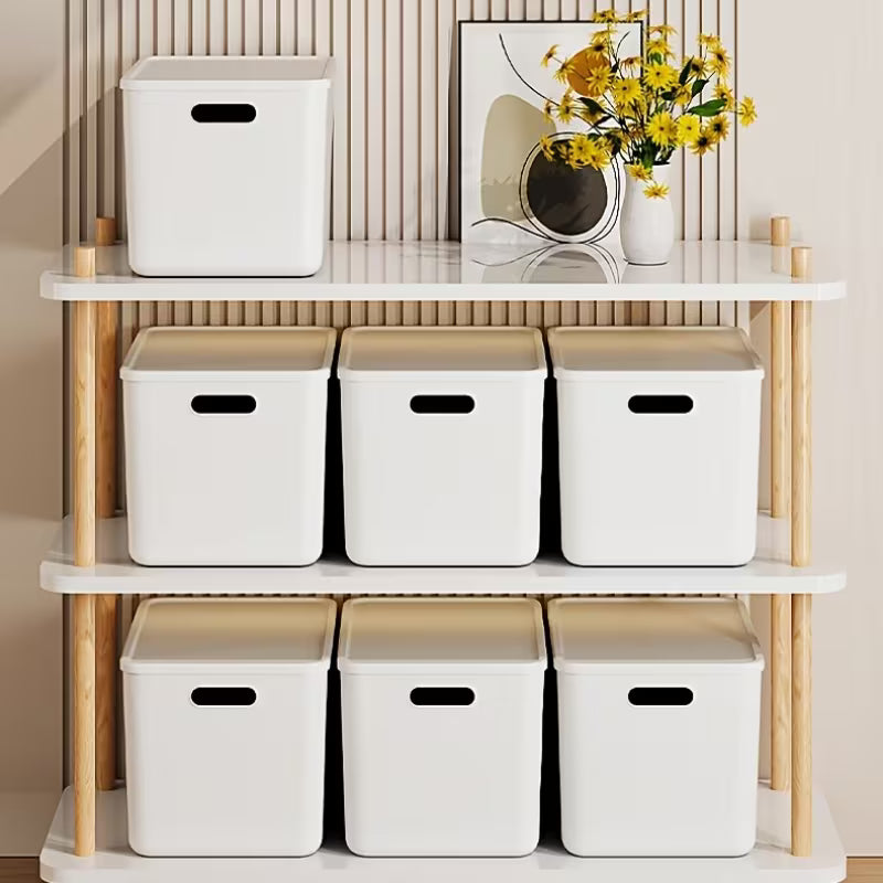 4pcs Large Storage Bins – White Square Boxes with Handles, Lid Included, for Clothes & Tools, Free Shipping, Father's Day Gift!