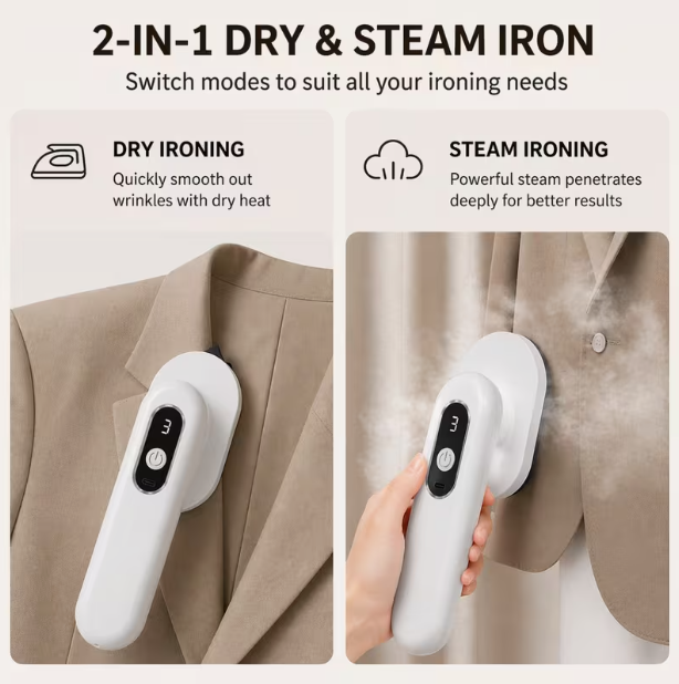 Portable Cordless Mini Iron – Handheld Battery-Powered Garment Press with 3 Temperature Settings, Pocket-Sized Clothing Care Tool for Business Travel, Hotel, Office & Quick Touch-Ups