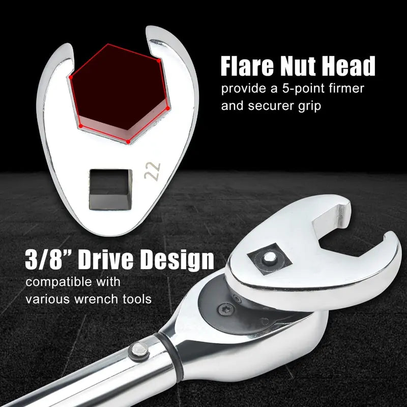 3/8" Drive Crowfoot Wrench Set – Metric & SAE, Dual-Use Socket Wrench Heads, Professional Hand Tool for Home & Office