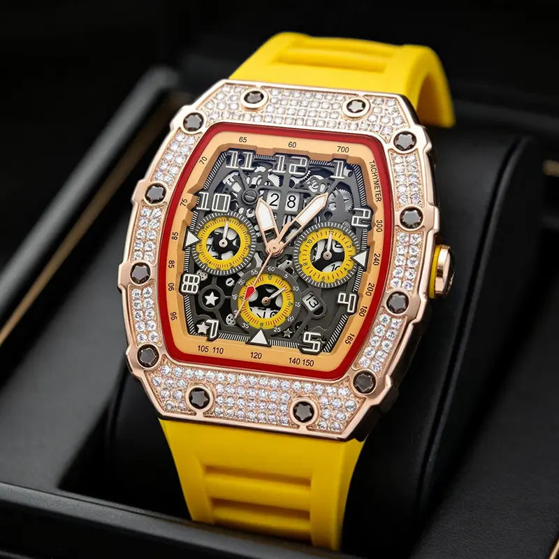 Men's Barrel-Shaped Luxury Watch – Water-Resistant, Timeless Classic Design with Embellished Details, Durable for Everyday Wear