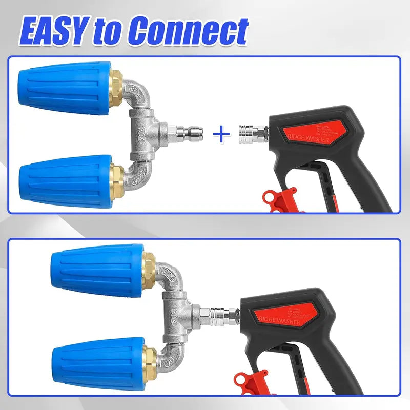 Dual Turbo High Pressure Nozzle – 4000 PSI, 2.0 Orifice, Stainless Quick Connect, 4-6 GPM, Blue Plastic & Brass Construction, Up to 140°F (60°C), Pressure Washer Wand for Decks & Driveways