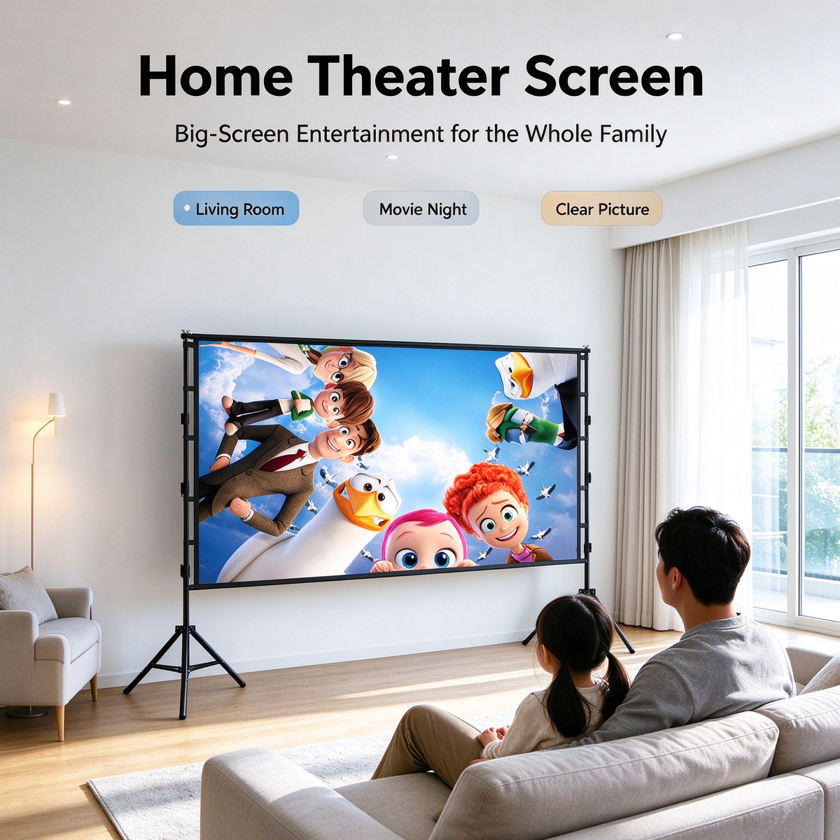 Outdoor Floor-Standing Tripod Projector Screen - Open-Air Movie Dual-Bracket Projector Screen, Home Anti-Light Screen