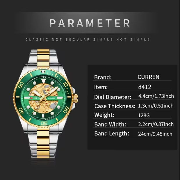 Men's Green Stainless Steel Quartz Watch – Unique Design, Fashion Trend, Versatile Daily Wear