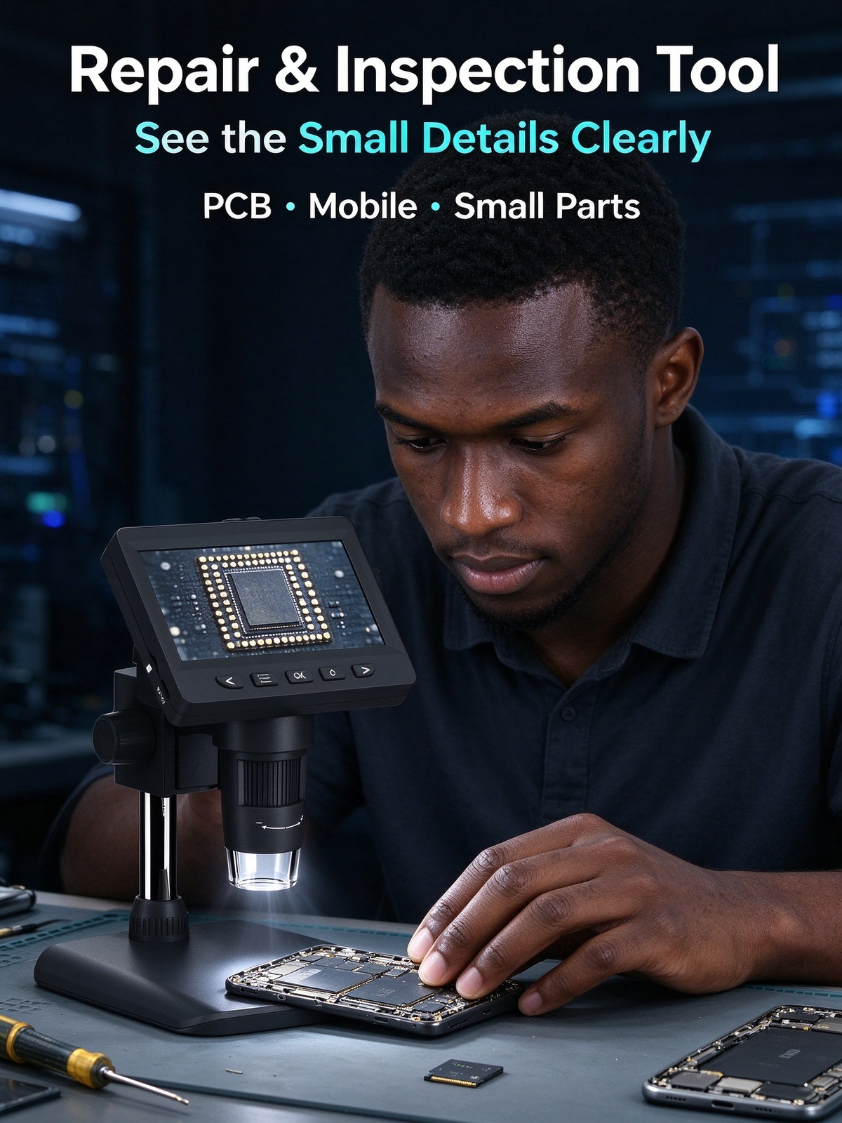 1080P HD Digital Microscope with 4.3-Inch Screen - 1000x Magnification for Industrial Repair, Includes 64GB Memory Card