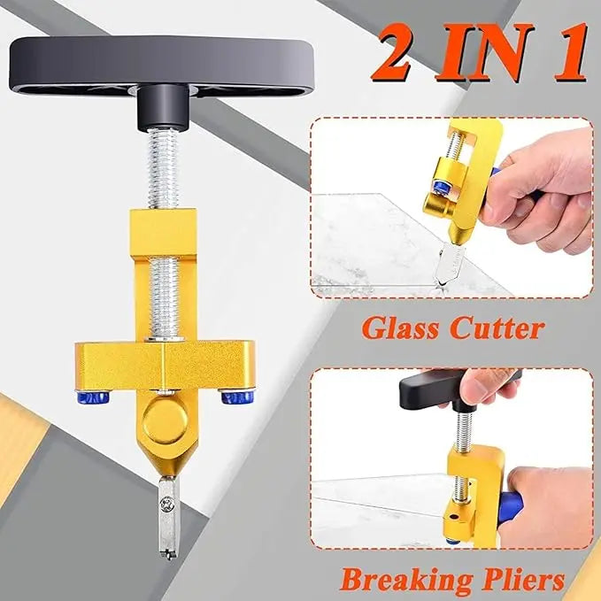 2-in-1 Glass Tile Cutter with Extra 2 Blades - Heavy Duty Cutting Tool for Glass, Mirror, Ceramic and Glazed Tiles