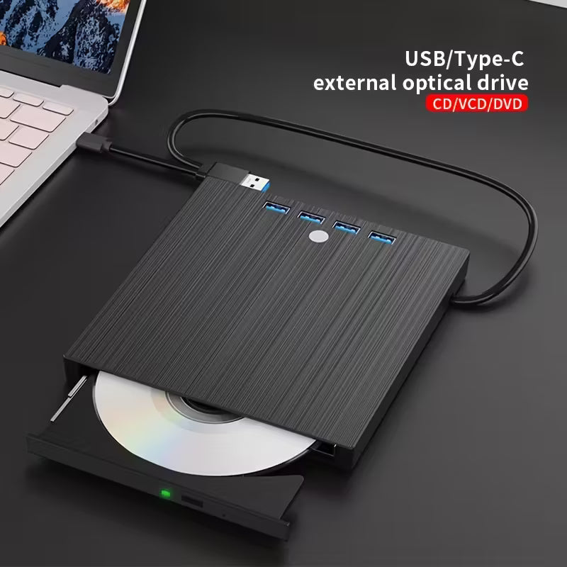 8-in-1 External Optical Drive – USB 3.0 + Type-C, Ultra-Slim DVD Burner & Player for Laptop & PC