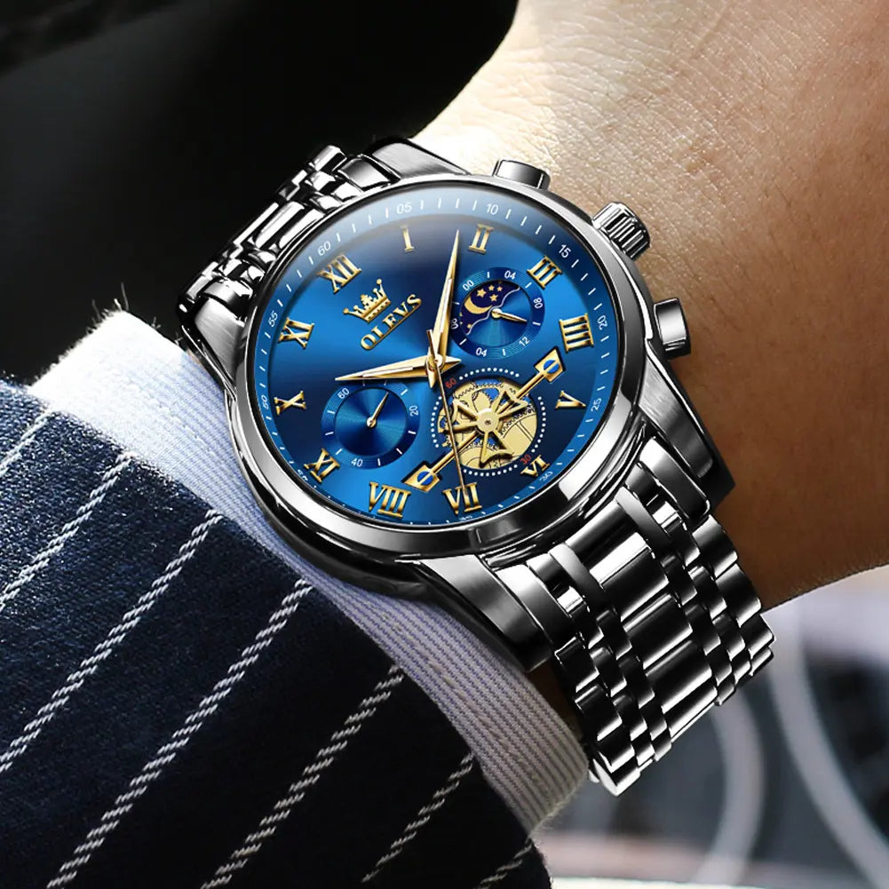 OLEVS G2859 Men's Chronograph Business Dress Quartz Watch – Stainless Steel, Waterproof, Luminous, Date Display, Casual Round Dial