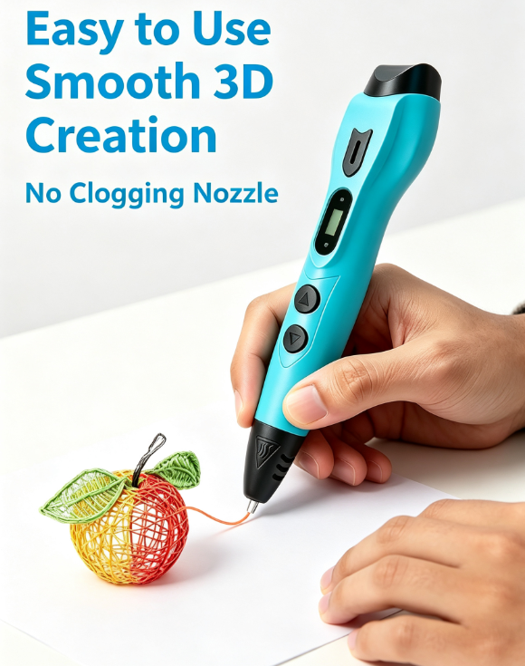 3DLNK 3D Printing Pen – No-Clog Nozzle, 10 Colors PLA Filament (50M), Storage Bag & Gift Box
