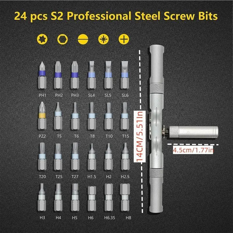 24-in-1 DIY Screwdriver Set - Switchable Shape Magnetic Ratchet Screwdriver with Portable Tool Box