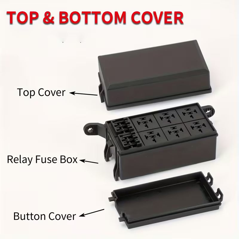 6-Way 12V Fuse Box – with 6x 40A Relays, 16 Blade Fuses & Relay/Fuse Terminals