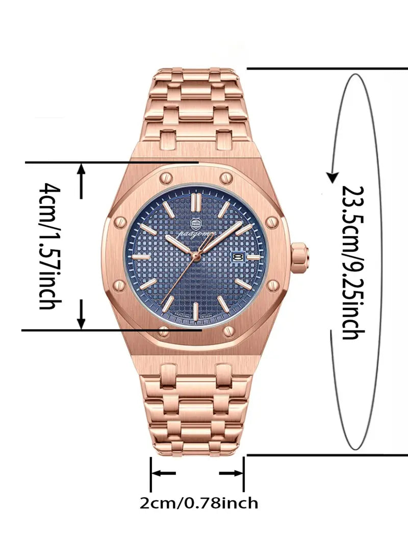 Men's Stainless Steel Quartz Watch – Waterproof, Luminous Dial with Date Display, Analog Design, Durable for Daily Wear