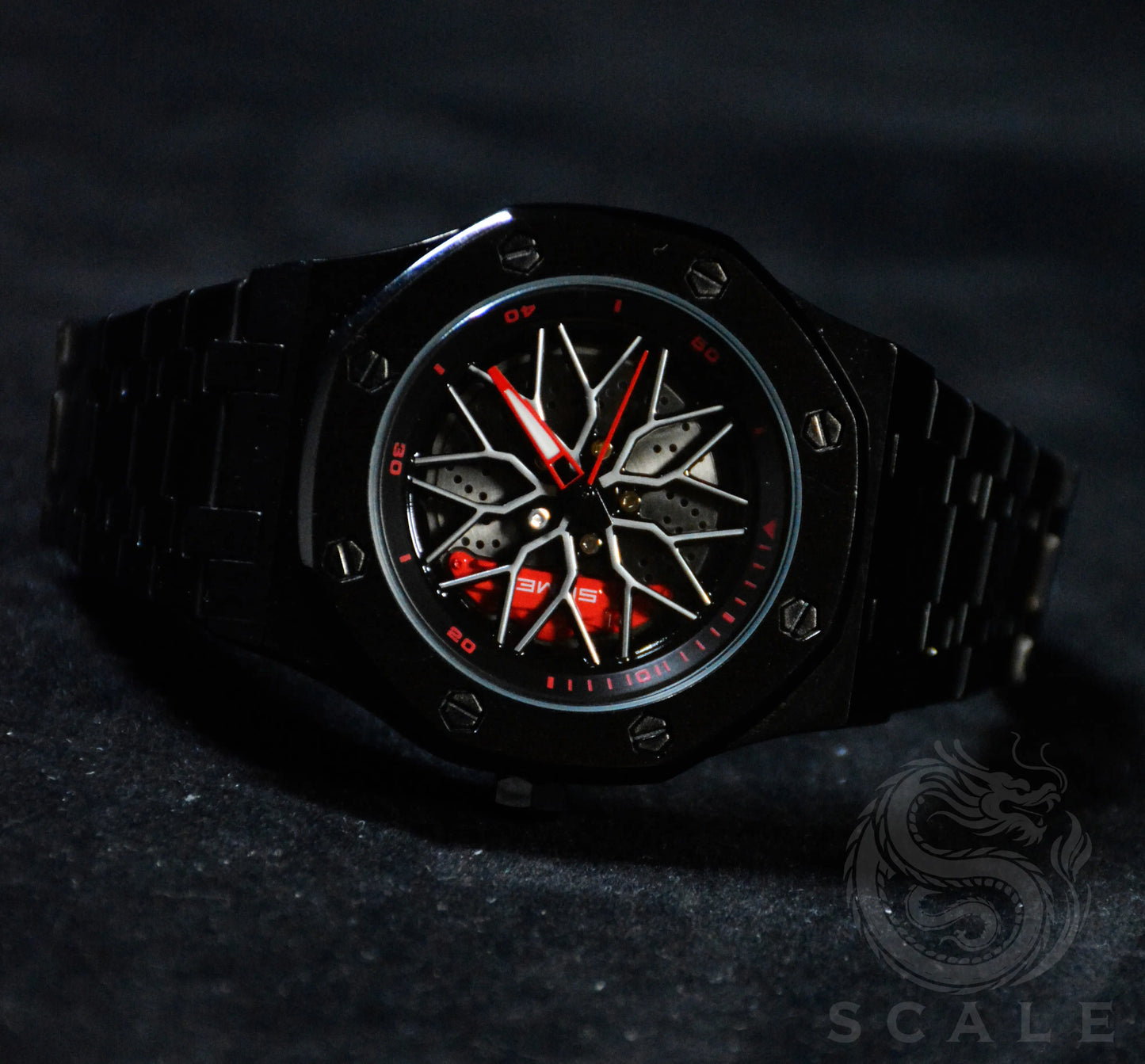 Men's Car Wheel Watch - Stainless Steel Spinning Rim Design, Japanese Quartz, Water Resistant for Car Enthusiasts