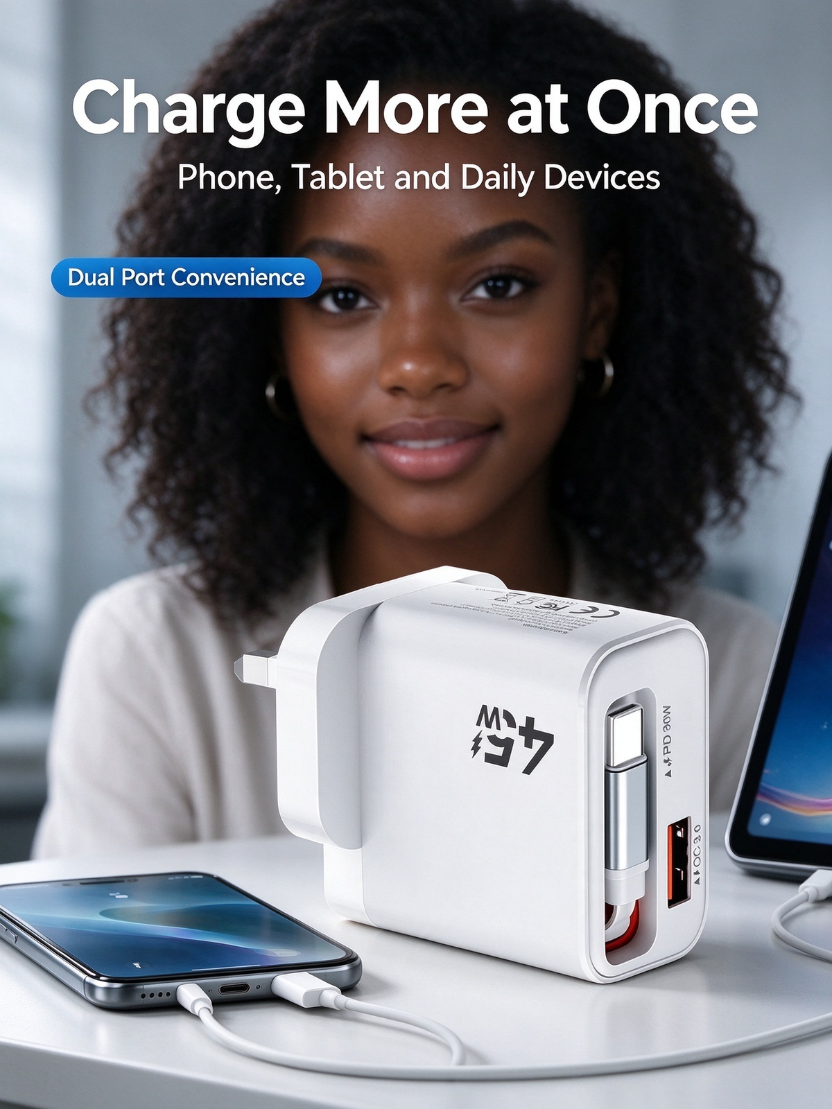 45W Fast Charger with Built-in Cable - Portable Charging Head for Quick Power Delivery