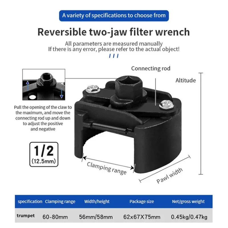 🔧 Cash on Delivery ✈ Adjustable Oil Filter Wrench - Universal 1/2" Drive Cap Style Removal Tool for 60mm-80mm Spin-On Filters
