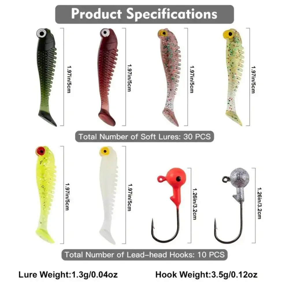 40-Piece Soft Fishing Lure Kit - 5cm Jig Head Hooks with Tackle Box for Pesca Bait Fishing