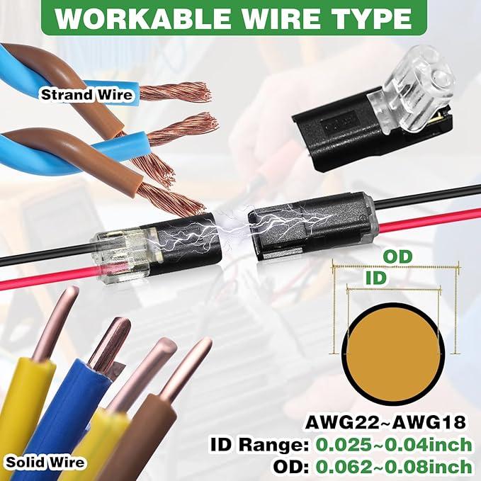60Pcs 2 Pin Double-Wire LED Strip Connectors with Locking Buckle Low Voltage Fast Connect Plugs for Automotive & Strip Light Wiring
