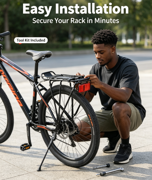 Mountain Bike Disc Brake Rear Rack - Three-Point Cargo Carrier for Bicycles