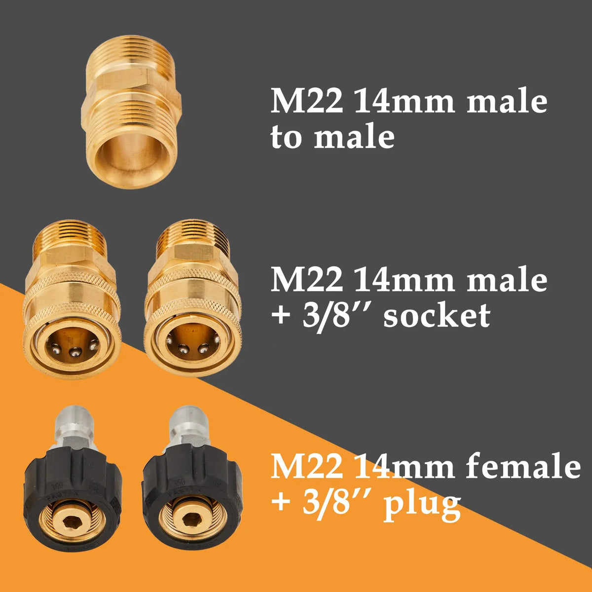 M MINGLE Car High Pressure Cleaning Hose 50-Feet with 1/4 Inch Plug M22 Connector & 2 Adapters Heavy Duty Car Wash Hose