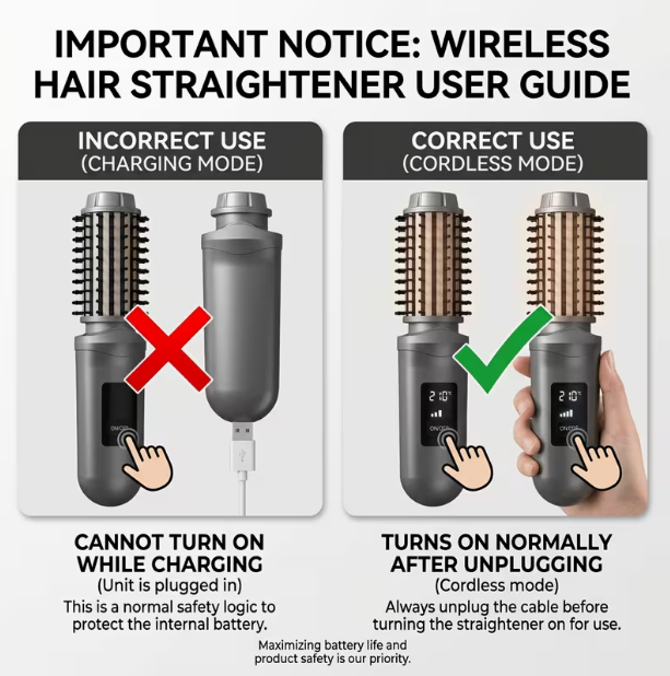Cordless 2-in-1 Hair Curler & Straightener Brush – Rechargeable Styling Tool with LED Display