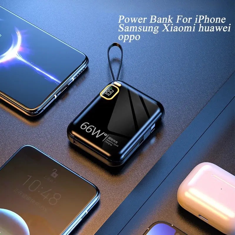 66W Super Fast Charging 10000mAh Power Bank - Portable Charger with Built-in Cable and PD3.0 Technology