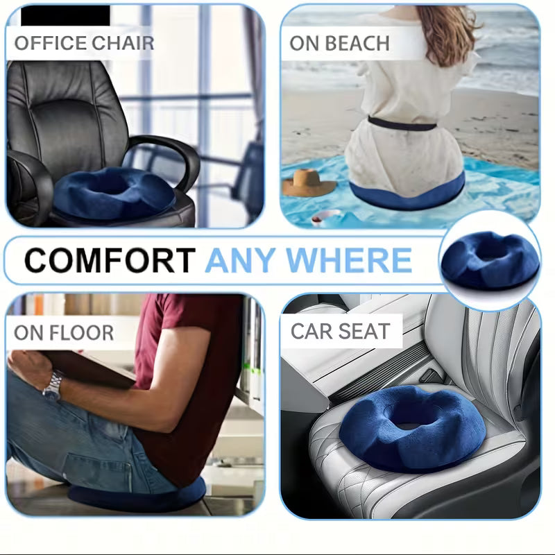 Memory Foam Donut Pillow – Coccyx Seat Cushion for Hemorrhoid, Pregnancy & Tailbone Relief