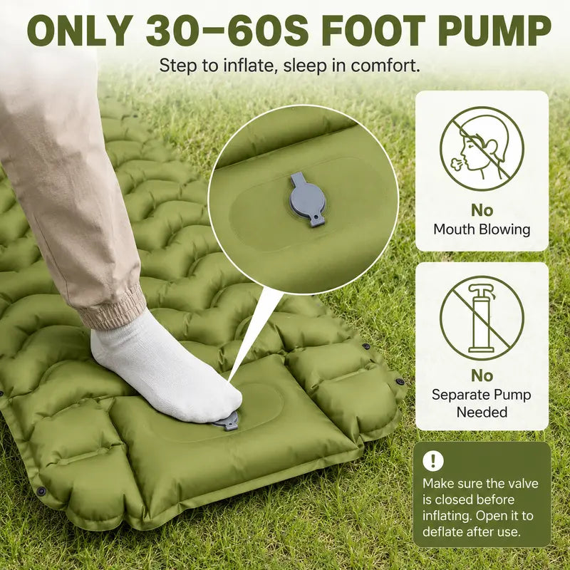 5-Inch Extra Thick Camping Sleeping Pad with Built-in Foot Pump – Pillow & Mat Included, 60-Second Inflation, 800lbs Support, Ultralight Compact for Backpacking, Hiking & Camping