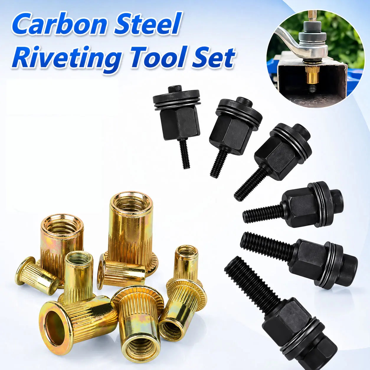 Head Rivet Nut Tool Kit - M3 M4 M5 M6 M8 Carbon Steel Rivnut Set, Manual Threaded Rivet Nut Tool for Automotive Repair