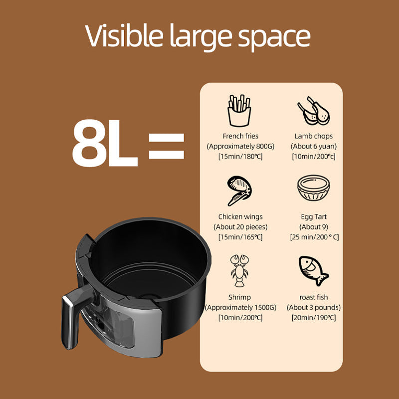 8L Air Fryer, Large Capacity Multifunctional for Household Use, Visual Flip-Free Design
