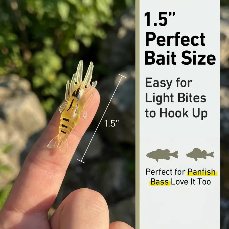 60-Piece Realistic Shrimp Soft Lures 1.5-Inch - Soft Bait for Freshwater and Saltwater Fishing