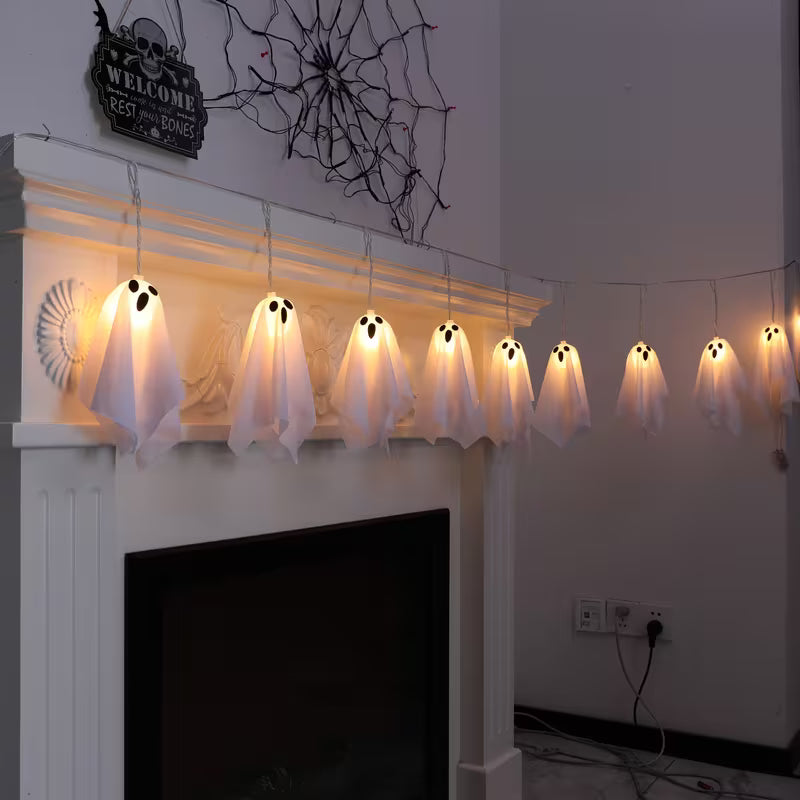 10-Pack Halloween Ghost Icicle Lights – Curtain String Lights for Haunted House & Porch Decor