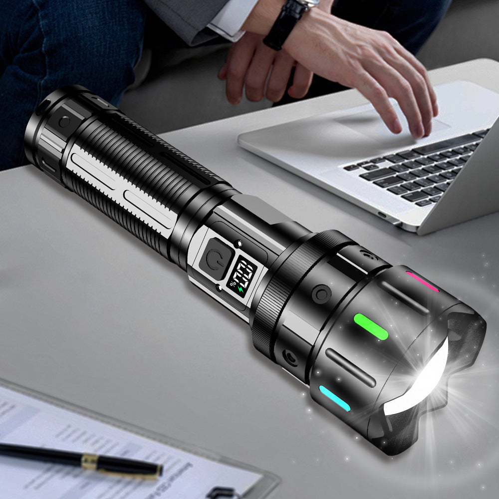Long-Lasting High-Brightness Rechargeable Flashlight, Zoom & Long-Range Tactical Torch for Outdoor & Emergency Lighting