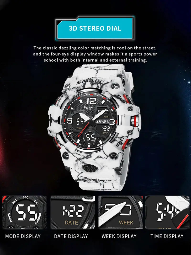 Men's Digital-Analog Quartz Watch with Date Display – Fashion Sports, Waterproof, Luminous, Multifunctional