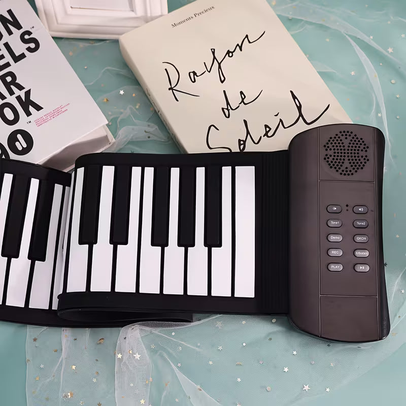 61-Key Hand-Rolled Piano – Beginner Electric Piano, USB Powered, Portable with Silicone Keys