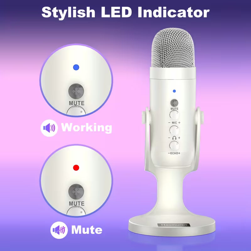 USB Condenser Microphone – Plug & Play with Type-C, Headphone Out, Gain & Mute Control for Streaming