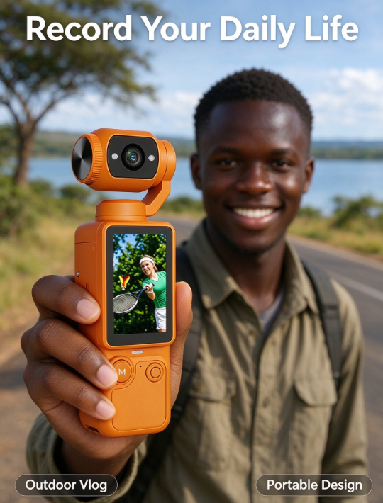 Handheld Vlog Camera – 180° Rotating Lens, Flip Screen, Auto Focus & Stabilization (SD Card Not Included)